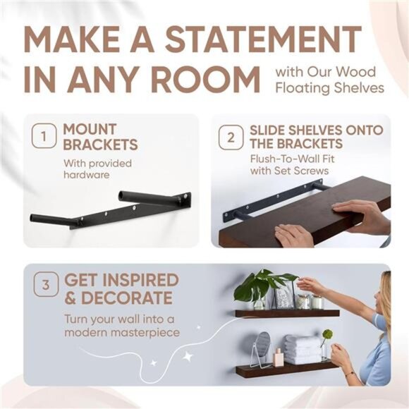 24inch Walnut Floating Shelves for Wall, High End Solid Real Wood - Picture 5 of 14